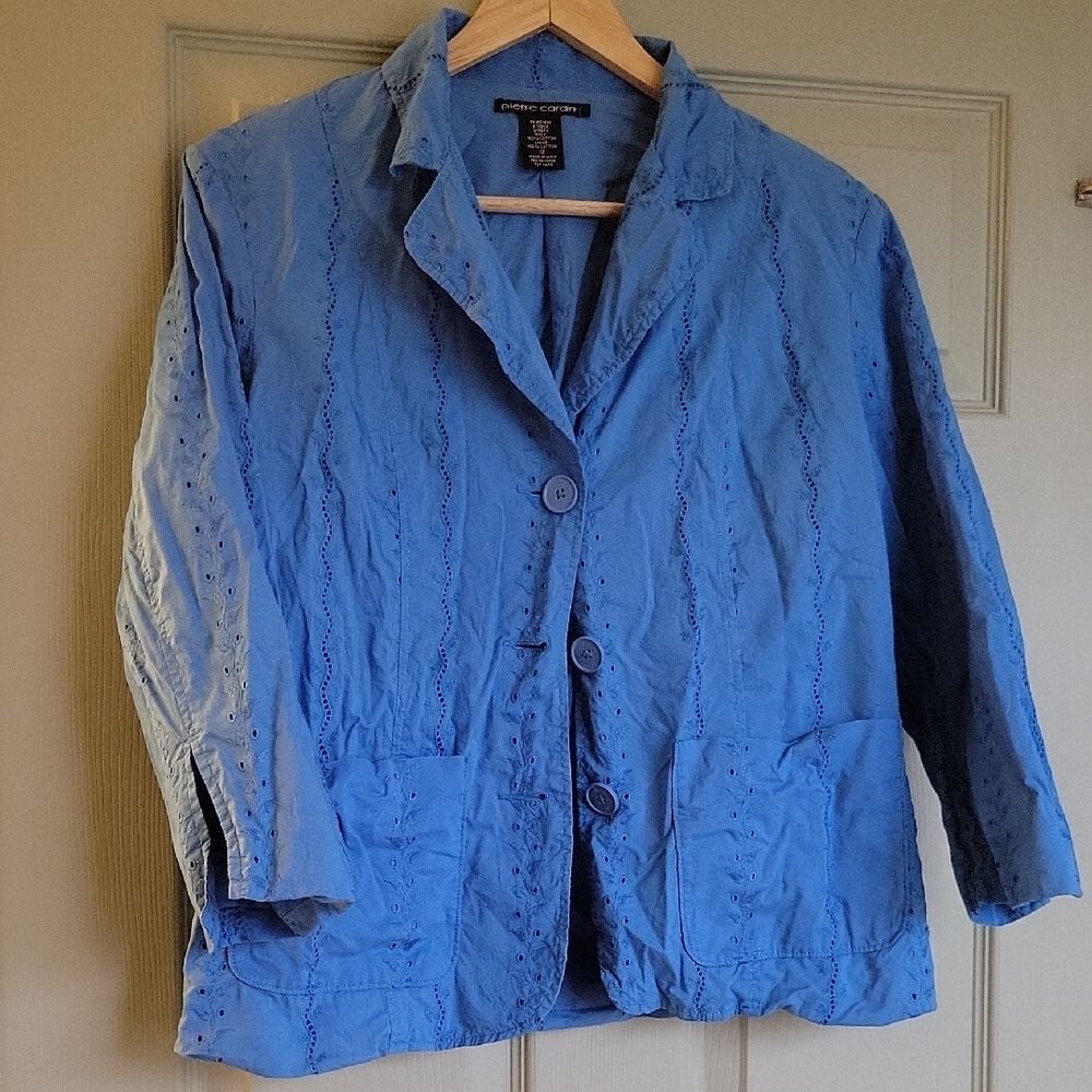 Size L Pierre Cardin Light Blue Blazer Coastal Grandma Lagenlook Mori Kei